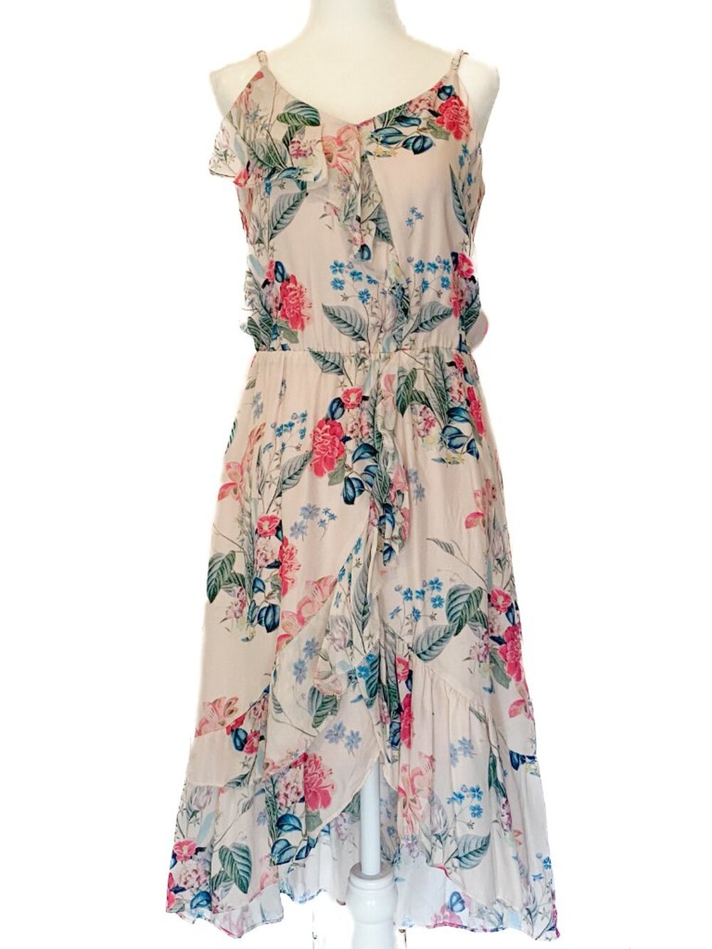 Parker Floral Ruffle Silk Dress in Blush Pink S